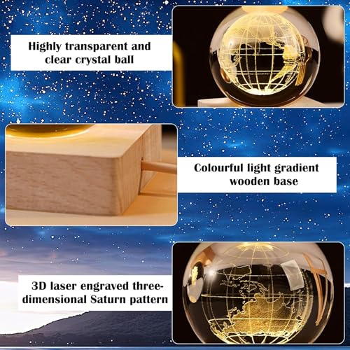 Image of ANKRI 3D Earth Crystal Ball Night Light with Wooden Base | LED Earth Planet Nightlight for Bedroom Decor | Nightlight Bedroom Decor for Multipurpose Warm White Light