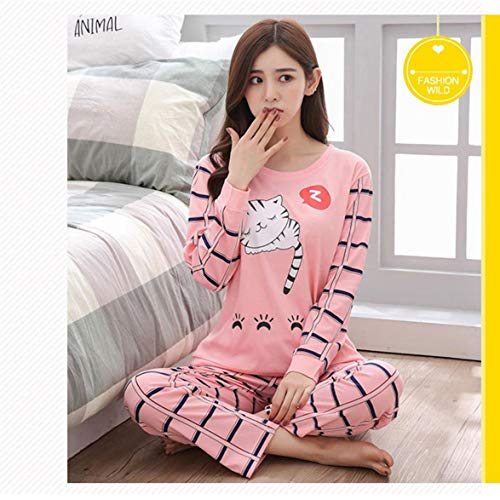 AmiAbi Primavera e outono Novo pijama de manga comprida feminino calça pijama bonito desenho animado