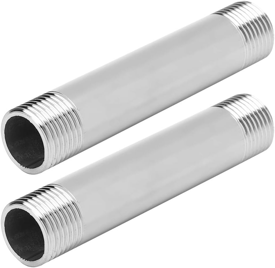Yctze 2-Pack Stainless Steel Equal Diameter Threaded Pipe Nipple Connector for Plumbing Fittings, 1/2 Inch Nipple Stainless (6 Minutes Extra Wire Extension Rod 10cm)