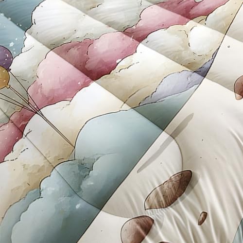 Image of AILONEN Aesthetic Sky Comforter Queen Size 3 Pieces Whimsical Cat Path Bedding Master Guest Room Luxury Decor Pastel Rainbow Quilted Blanket All Season Microfiber Bedspread Set