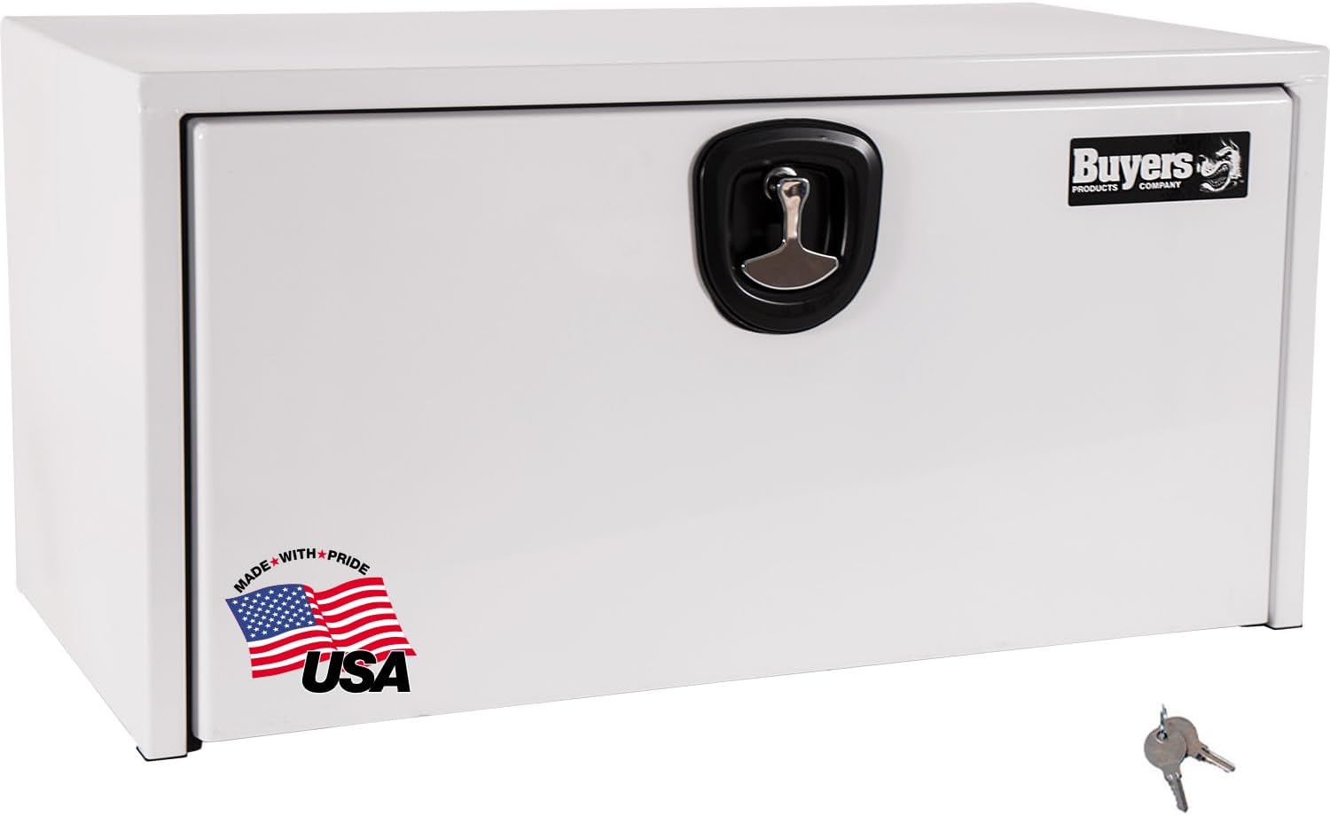 Buyers Products 1732403 White Steel Underbody Truck Box With 3-Point Compression Latch, 18 x 18 x 30 Inch, Made In The USA, Tool Box for Bed of Truck
