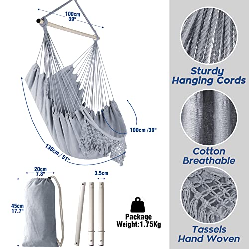 Chihee Hammock Chair Relax Hanging Chair Cotton Woven Soft Seat For Superior Comfort Durability Elegant Tassels Creative Metal Strong Spreader Bar 3-Section Combination Detachable Easy To Install #TOP2