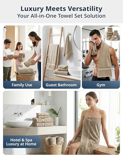 Image of LANE LINEN Towel Set for Bathroom - 18-Pack 100% Cotton Towel, Zero Twist, Includes 6 Bath, 6 Hand & 6 Washcloth, Suitable for All Body Types, Soft & Quick Dry, Ideal for Airbnb & Spa - Tapue