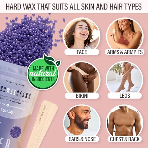 Tress Wellness Waxing Kit for Sensitive Skin – Safe for Face & Skin, Prep & Aftercare Spray, Easy to Use – At-Home Kit for Face, Bikini, Brazilian & Full Body - Digital Display, Dusty Pink Air - Thumbnail 2