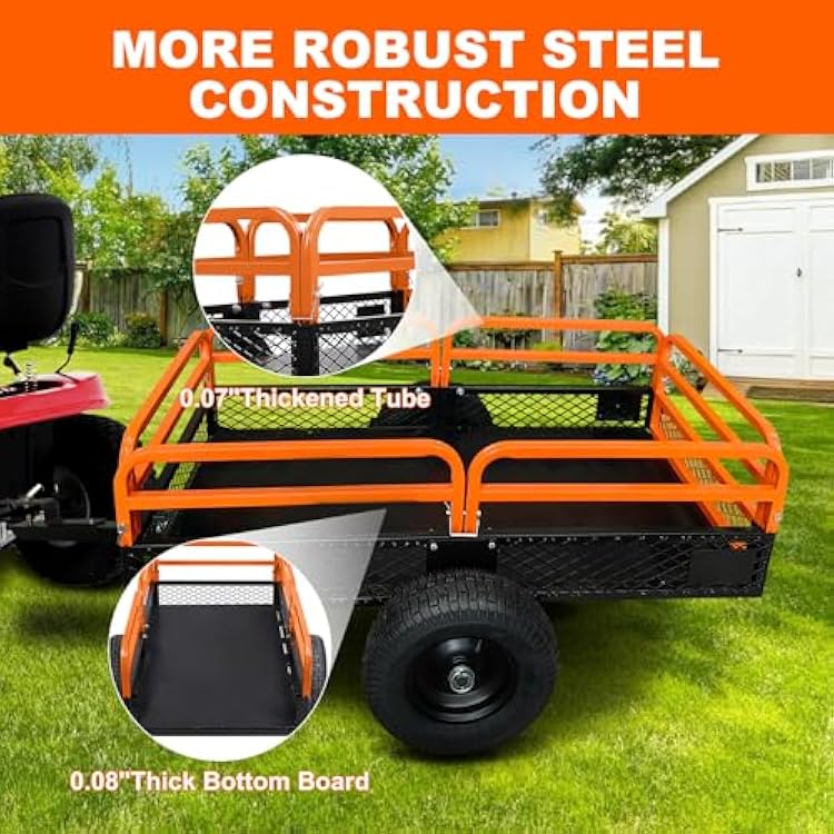 1500LB Steel Dump Cart with All-Terrain Tires & Foot-Pedal Dumping, Heavy Duty Utility Trailer for Yard, Garden, and Construction Use, Compatible with ATV and Tractor