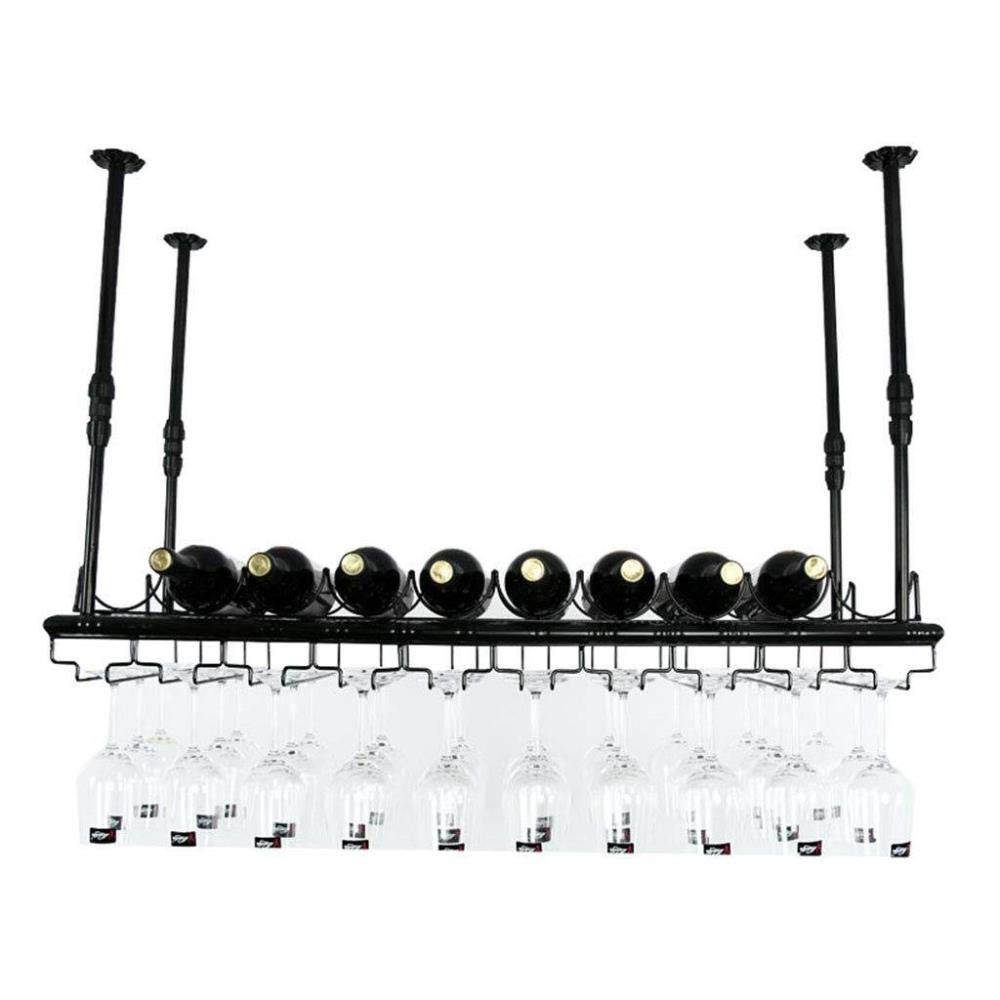 Casier à vin suspendu en fer 80x35cm avec porte-verre intégré pour plafond