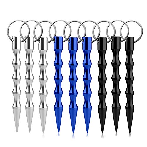 Jhua 9 Packs Self Defense Keychain Solid Aluminum Anti-Wolf Tactical Pen with Keyring Gift for Women Grirls Teens Men, Multicolor Safe Self Defense Pen (Black,Silver,Blue)