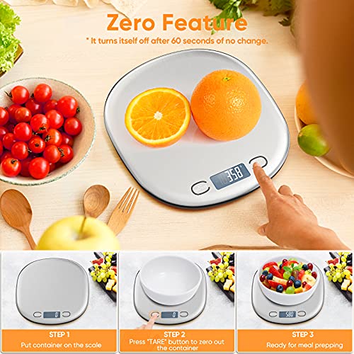 Digital Food Scale - Kitchen Scale Supports up to 33lbs, Accurate Within 0.05 Ounces/1 Grams, Stainless Steel Design with Zero Out Feature, for Cooking and Baking