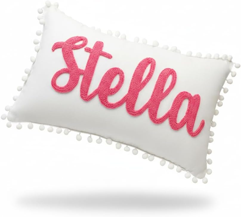 Mia's Pillow Lab Personalized Embroidered Name Pillow for Baby Toddler - Handmade Custom Monogram Nursery Decor, Multiple Sizes & Colors