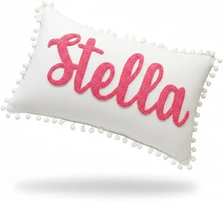 Mia's Pillow Lab Personalized Embroidered Name Pillow for Baby Toddler - Handmade Custom Monogram Nursery Decor, Multiple Sizes & Colors