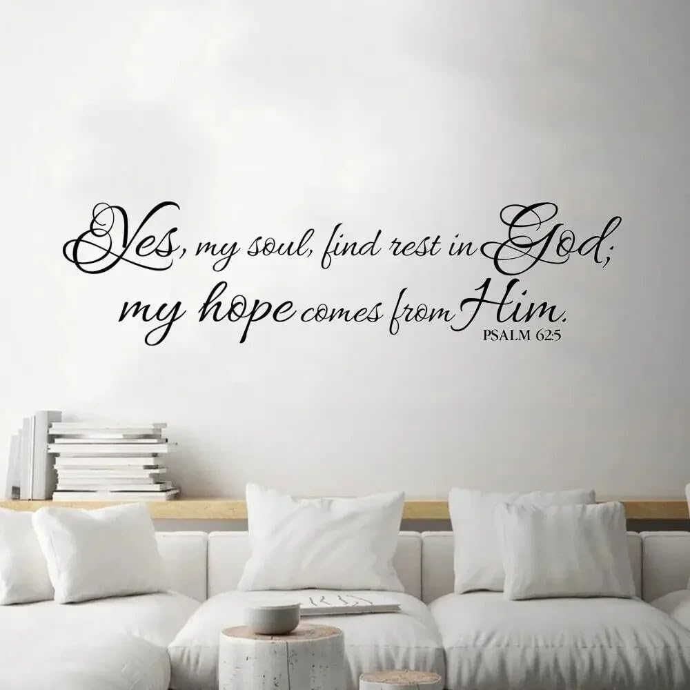 Bible Verse Psalm 62:5 Wall Stickers Yes My Soul Find Rest in God Quotes Decals Vinyl Bedroom Livingroom Decor Murals 110x29cm