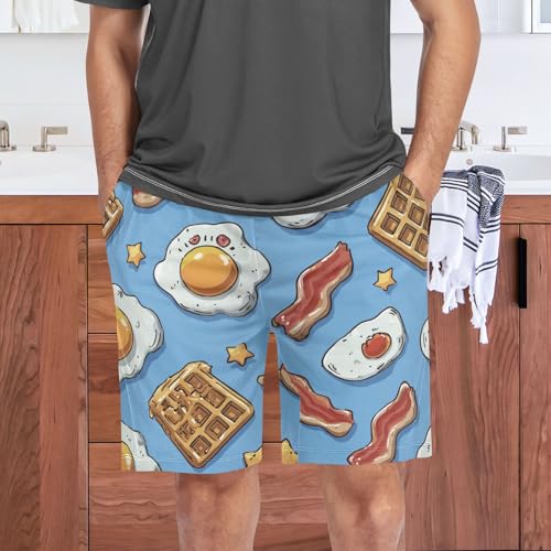 Men's Pajama Shorts Breakfast Food Pattern Prints Mens Sleep Pants with Pockets Soft Short Pajama Bottoms2