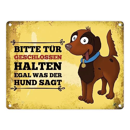 trendaffe Metallschild mit Hunde Motiv: Bitte Tr geschlossen halten, Aluminium, 15x20 cm