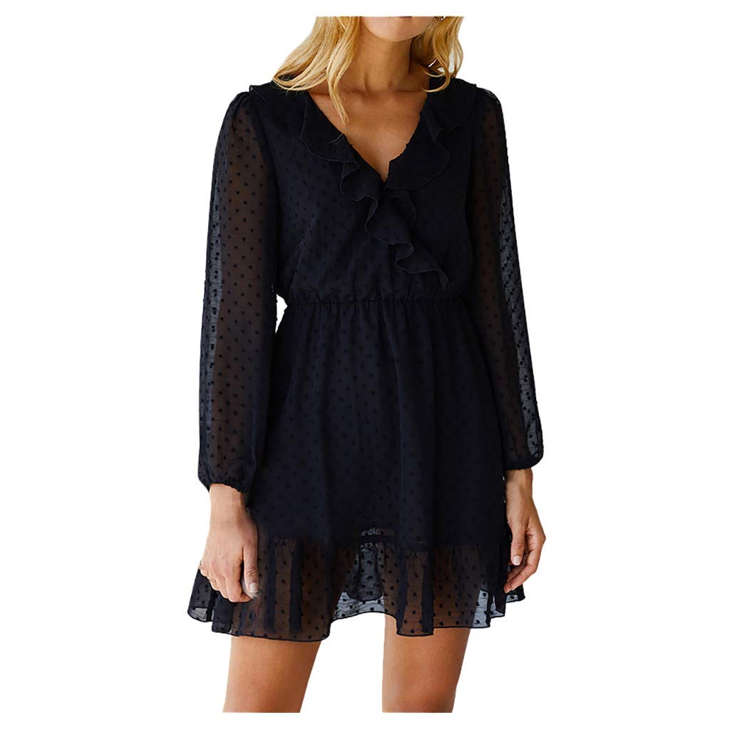 Laternenhülse Minikleid Bohemian Strandkleid Damen, Elecenty V-Ausschnitt Langarmkleid Slim Partykleid Beach Sommerkleid Frauen Hochzeitskleid Blumenkleid Abendkleid Freizeitkleidung