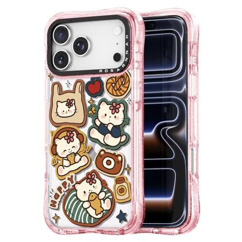 Rosarnnah for iPhone 17 Pro Max Case Aesthetic Pink, Happy Kitty Cat