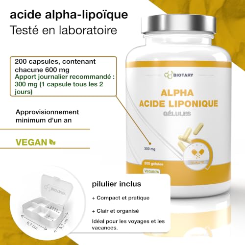Acide alpha-lipoïque 200 gélules 600 mg ALA pur haute biodisponibilité – vue 2