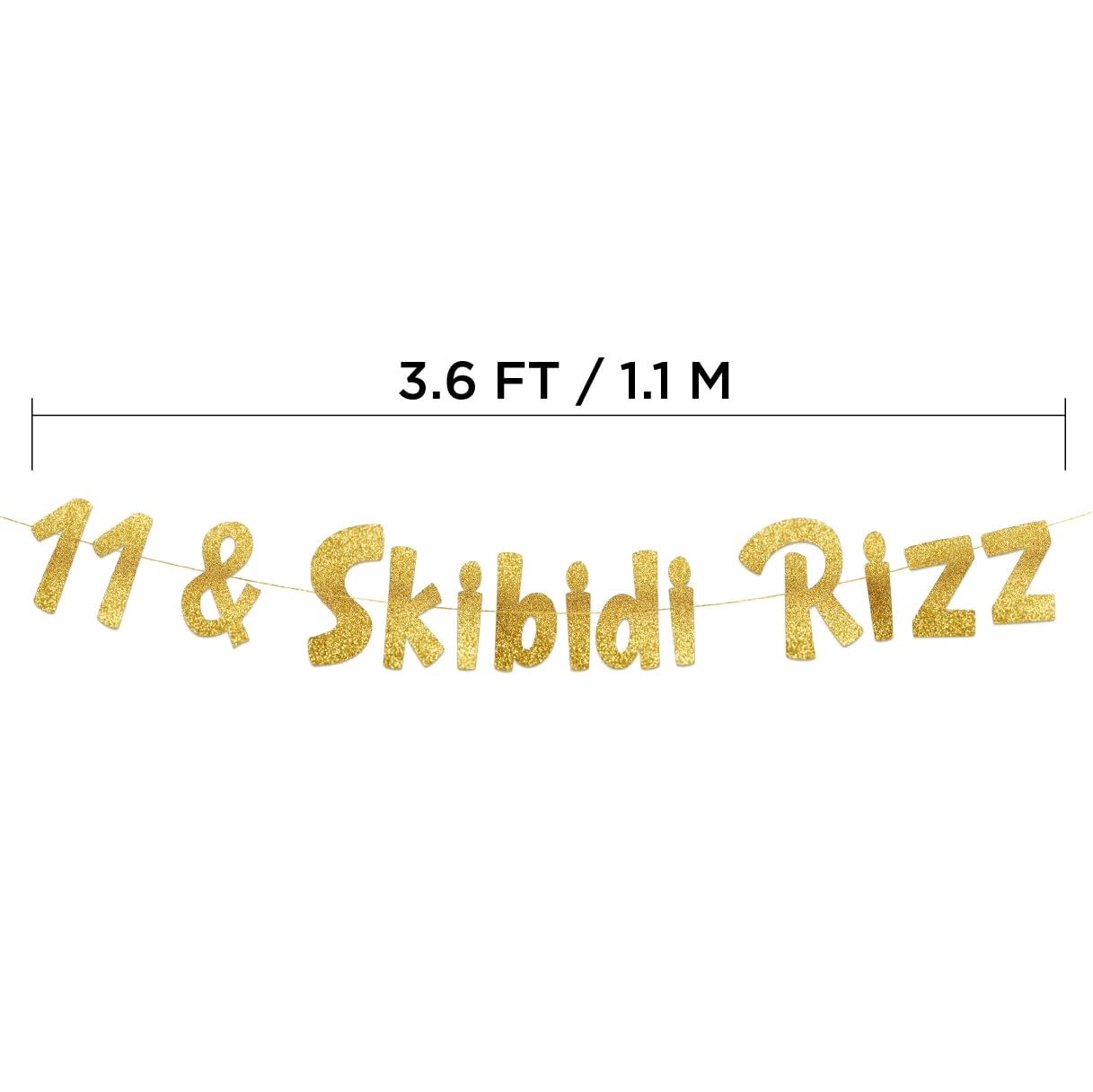 11 & Skibidi Rizz Geburtstags-Banner – Schwarzes Glitzer-Banner Mit Zoomer-Slang, Ca. 3 M Lang, Für 11. Geburtstag
