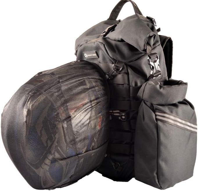 TREK 'N' RIDE 4 Compartments Waterproof Biker Backpack with Helmet Pouch & Molle Pouches for Motorcycle Riders - 35L, Black