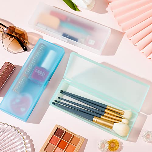 Image of Fainne 24 Plastic Pencil Case Bulk Hard Pencil Boxes with Snap Lid Crayon Maker Pen Organizer Stackable Craft Storage Boxes for School Supplies(Single Layer,Blue,7.09 x 2.36 x 0.98 Inch)