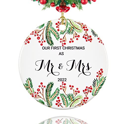 First Christmas Married Ornament 2022, Our First Christmas as Mr and Mrs, Just Married Ornaments, 7,6 cm Keramik Weihnachtsbaum Ornament Cover