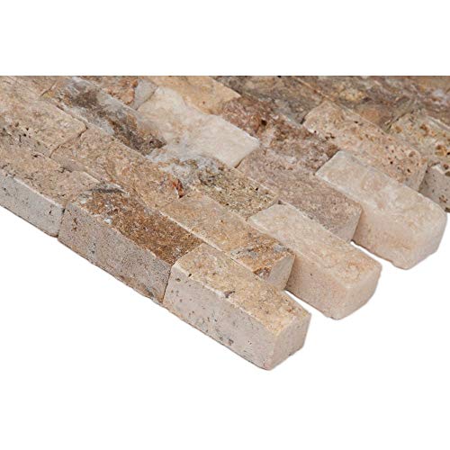 Tuscany Scabas 1X2 Split Face Travertine Mosaic, 8.6Sft/Case, (10Pcs) #TOP1