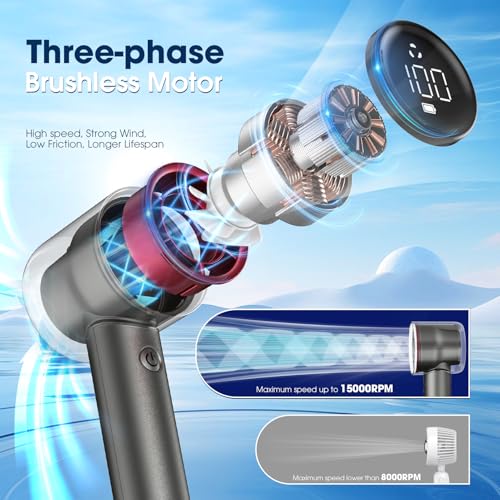 Image of 1-100 Speed Portable Handheld Turbo Fan, 【15000RPM】Ultra High-speed,Personal Hand Held Travel Fans,5000mAh Battery Rechargeable Mini Fans,Digital Display,Small Pocket Fan for Summer Essential Gift