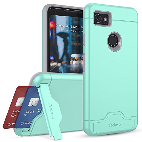 Teelevo Wallet Case for Google Pixel 2 XL, Dual Layer Case with Card Slot Holder and Kickstand for Google Pixel 2 XL - Mint Green