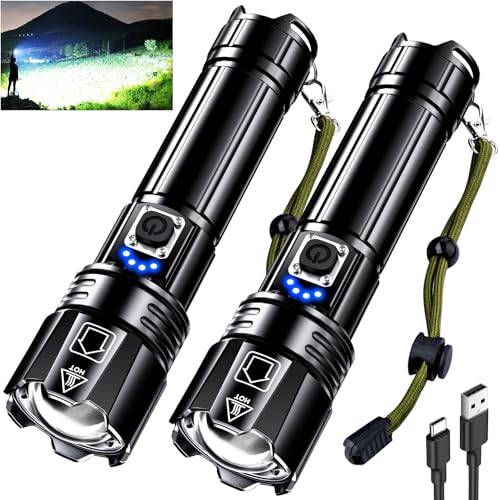 AKNEAR Rechargeable LED Flashlight 99000 High Lumens, Super Bright Flashlights with Zoomable & USB C Rechargeable & 5 Light Mode & IPX-7 Waterproof, Powerful Flash Light for Home, Hiking, Camping
