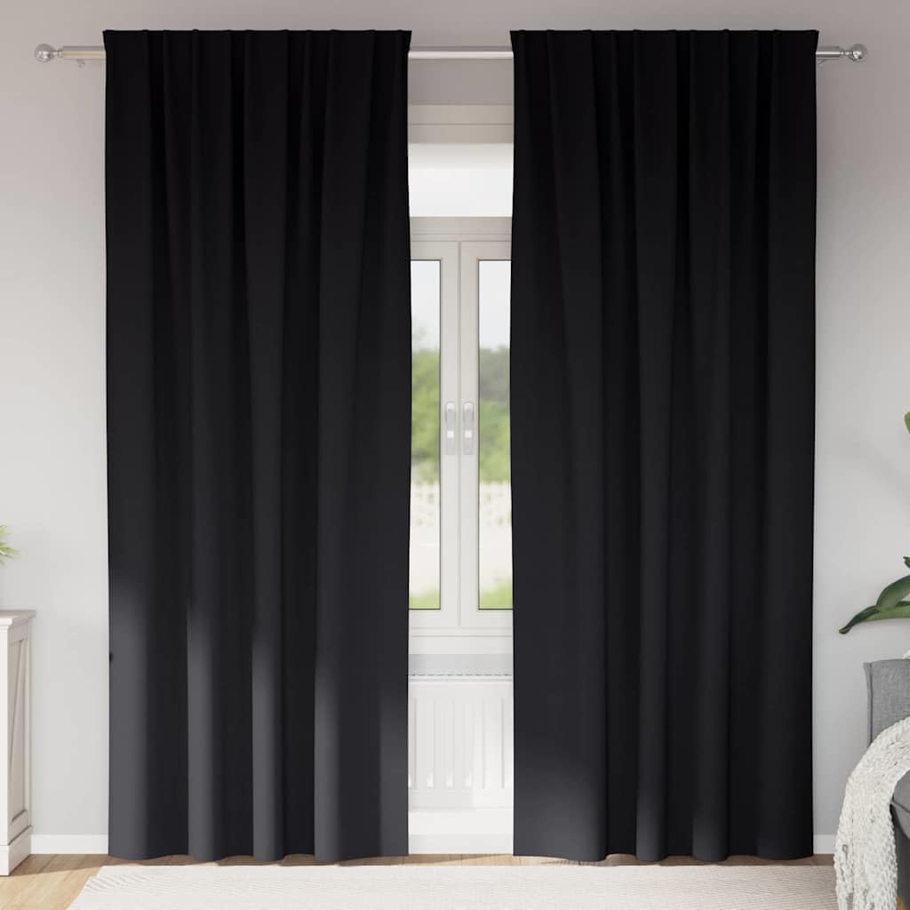 Cortinas opacas con ojales de poliéster, 2 unidades, color negro, 225 x 140 cm, opacas y translúcidas, ideales para salón, dormitorio y habitación infantil con sistema de suspensión flexible