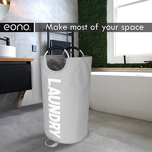Amazon Brand  Eono 90L Large Laundry Basket, Collapsible Fabric Laundry Hamper, Foldable Clothes Bag, Folding Washing Bin- Grey, L