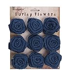 RiscaWin Burlap Rosette Embellishments for Weddings, Hair Accessories, Scrapbooking or Crafts - 9 roses per pack (Navy)
