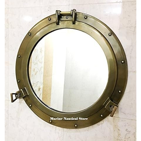 20" Antique Canal Boat Porthole-Window Ship Round Mirror Home Wall Decor Cover