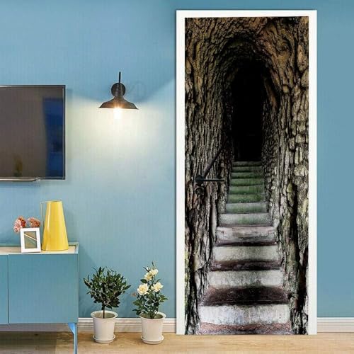 Tizhweqo Pegatina Puerta Escaleras Pegatinas para Puertas Escaleras Adhesivo Vinilo 3D Puerta Pegatina Pared Murales Papel Pintado Poster para Sala de Baño Decorativos 80x200 cm 4583a
