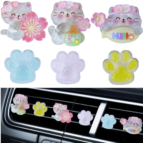 Image of Cute Cat Air Freshener Vent Clips, 6Pcs Cat Paw Decorative Vent Clips, Car Air Conditioner Clip Automotive Interior Decoration for Cars【Fragrance-Free Aromatherapy Tablets, Add Your Own Scent】