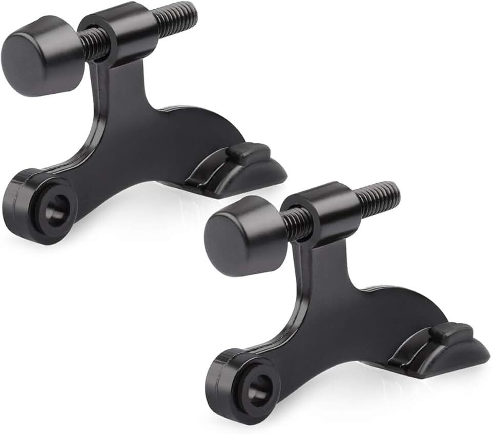 HOMOTEK 2 Pack Hinge Pin Black Door Stopper,Adjustable Deluxe Heavy Duty Door Stopper 2-1/2"x1-3/4”,with Black Rubber Bumper Tips