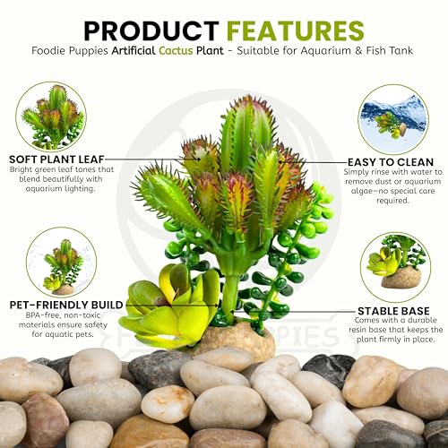 Image of Foodie Puppies Aquarium Plastic Plant with Resin Base - (Cactus Plant, 4.5 x 4 x 12.5 cm) for Fish Tank, Freshwater & Saltwater Natural Decor