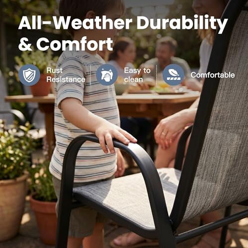 Image of VICLLAX Patio Dining Set for 6, Round Table & Stackable Chairs