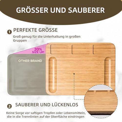 Bambus Käsebrett Set 42 x 32 x 4,5 cm mit Messern & Gewürzplatten – Bild 4