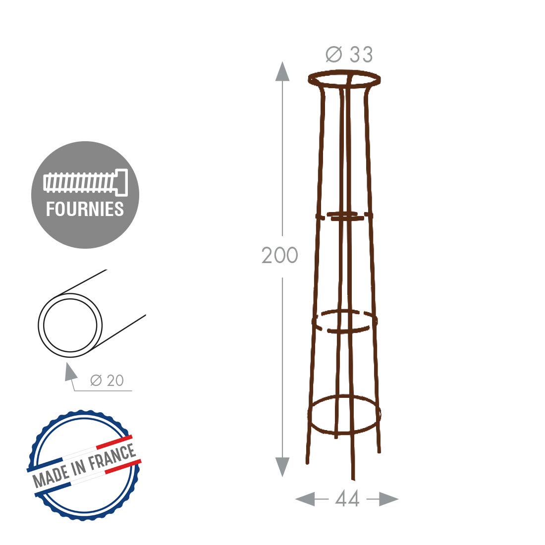 Louis Moulin 3816 Tuteur Colonne Corset Col Evasé Métal Fer Vieilli 200 cm