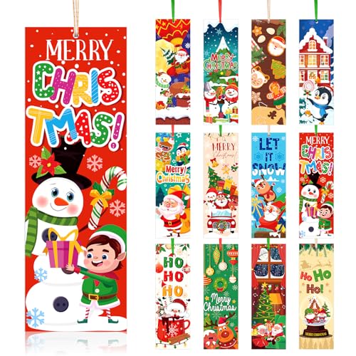 JSRQT 36 marque-pages papier Noël bifaces avec rubans