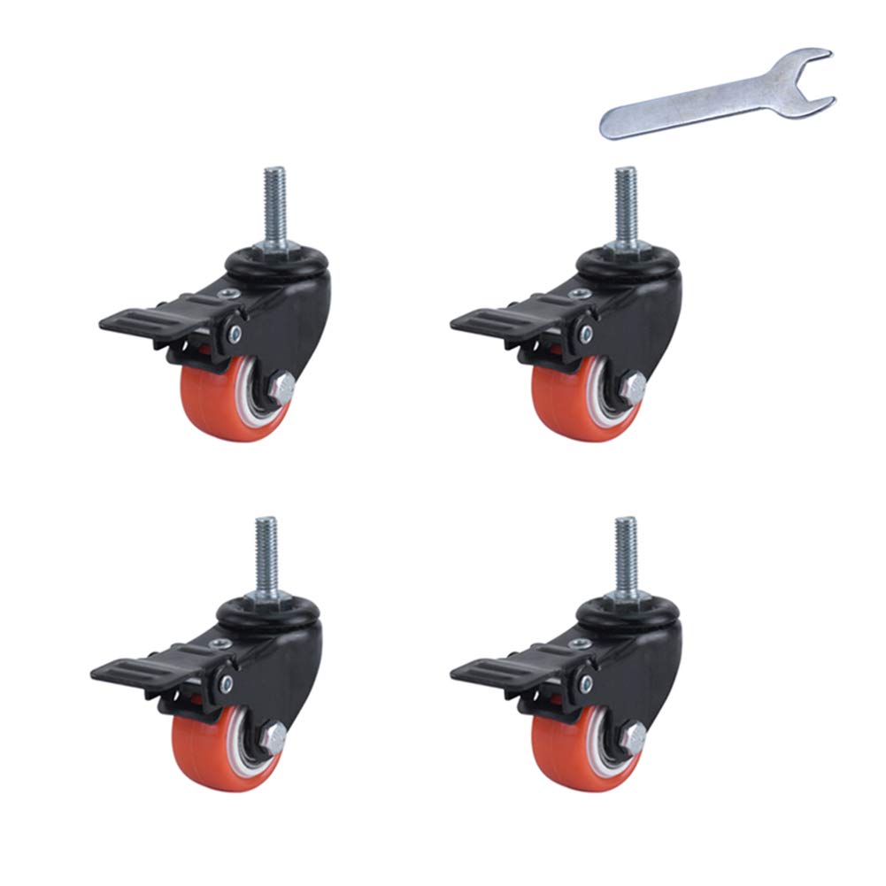 Roulettes de meuble rouges 38mm pivotantes avec freins charge 150kg