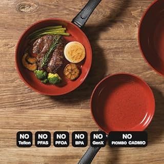 CLASSE ITALY, Set Padelle antiadenti 3 Pz. senza PFAS, Antiaderente a 5 strati senza PTFE, PFOA, 100% sicuro, Linea TUSCANY, per Induzione e Fiamma