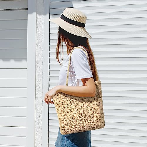 Image of Trifabricy Beach Bags for Women, Woven Straw Tote Bags,Large Beach Bag, Weaving Swim Shopping Travel Bag Waterproof