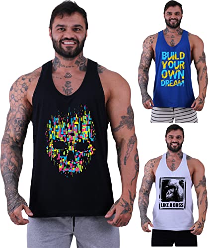 Kit 3 Regata Cavada Masculina MXD Conceito Academia Musculação Treino Gym (GG, Opção 17)