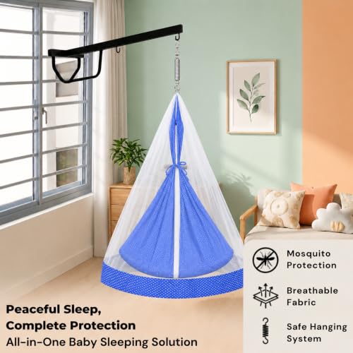 Image of VParents Sleeping Essentials Set with Mosquito Net, Spring & Metal Window Hanger (DarkBlue)