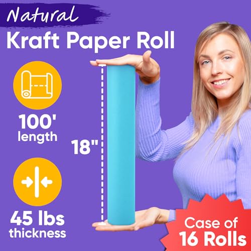Image of 18 inch x 1200 inch (100 ft) Light Blue Kraft Paper (Case of 16 Rolls), 45 lbs Thickness, Made in USA Kraft Paper for School, Art Colored Paper, Gift Wrapping Paper, Packing Paper for Moving