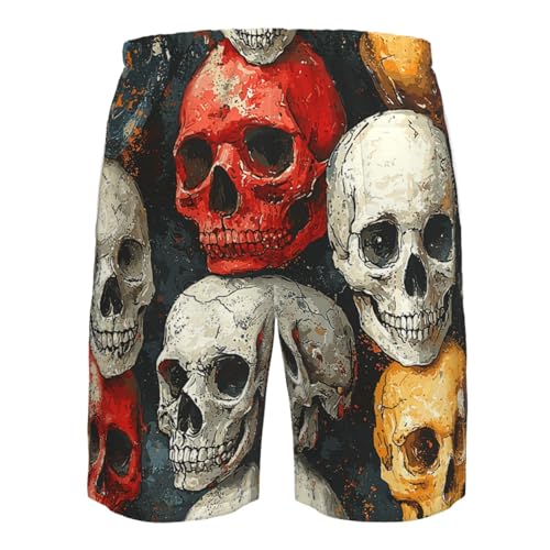 Men's Beach Shorts Board Casual Quick Dry Swim Trunks Holiday - Cartoon Skulls Patterns Vintage4