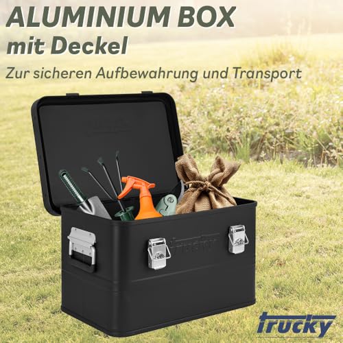 Trucky Aluminium Box mit Deckel Schwarz Alu Kiste Box Alukiste 30 Liter Transportbox Metallbox Alu Aufbewahrungsbox Boxen Abschliessbar Metallkiste