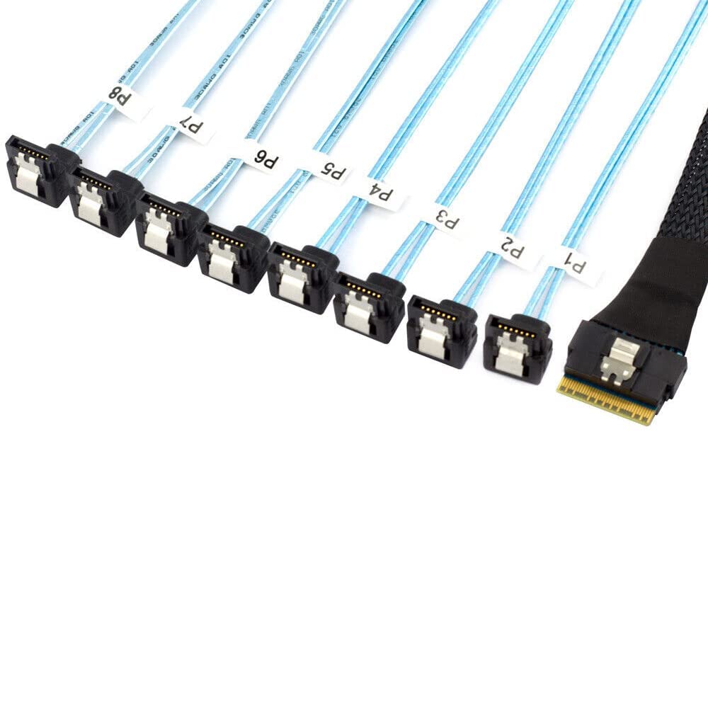 Cable adaptador PCI-E SAS SFF-8654 8I a 8 puertos SATA 90 grados para servidor 0.5m negro 6