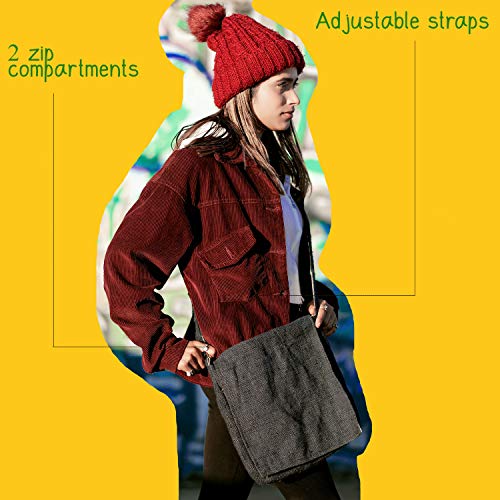 Core Hemp Crossbody Messenger Bag - Handmade Satchel Bags - Made From Organic Hemp - Over-The-Shoulder Sling Bag - Unisex (Green) #TOP3